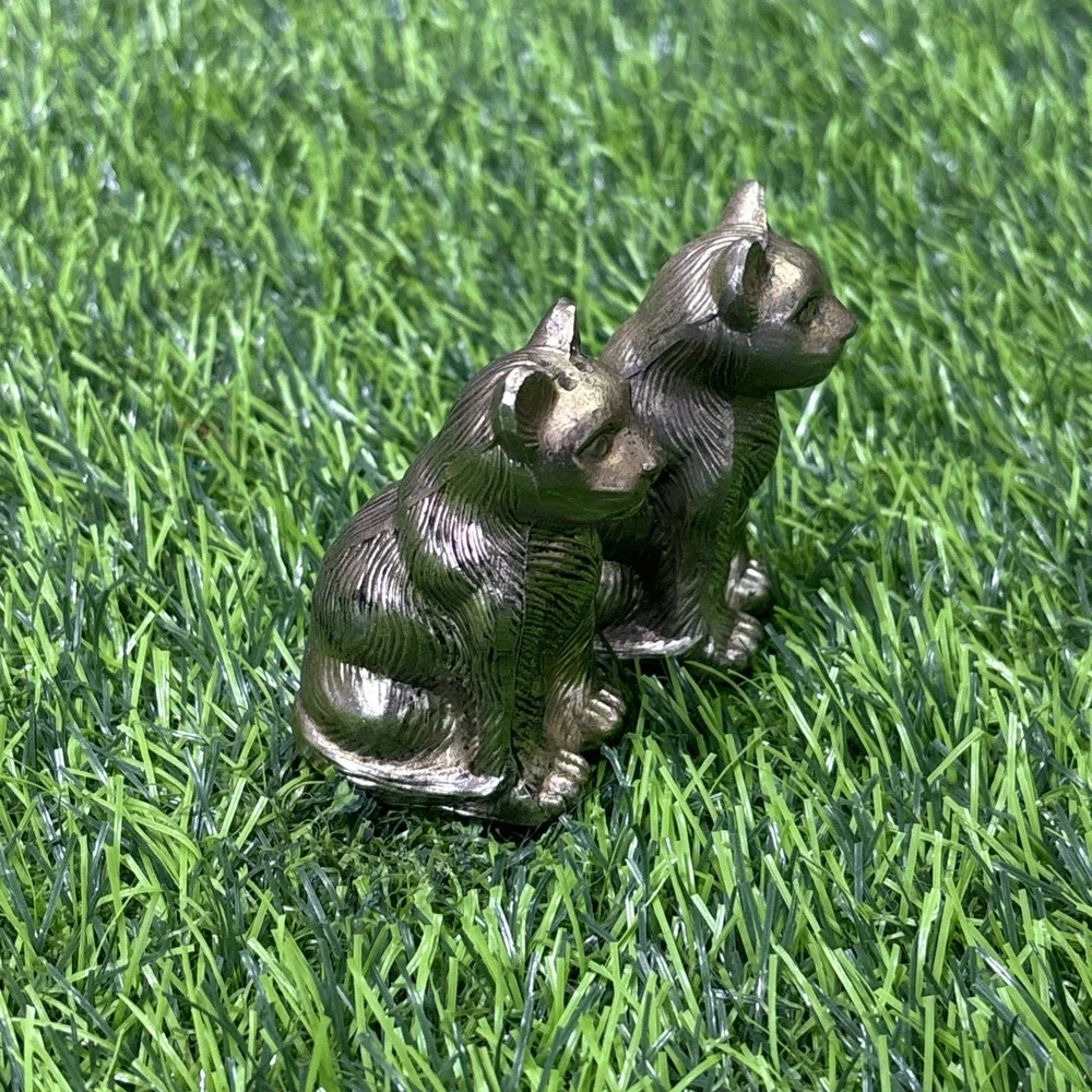 Vintage MCM Brass Cat Salt & Pepper Shakers Heavy Mid Century Modern Kitty Set